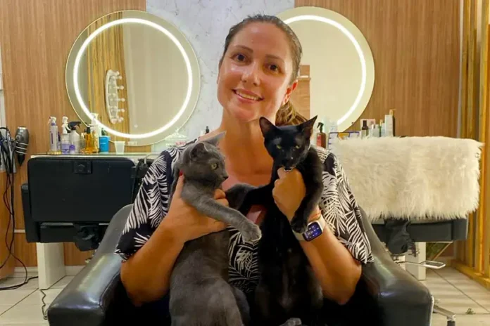 Cabeleireira de Umuarama resgata animais; os gatinhos Bruno e Marrone moram em seu salão