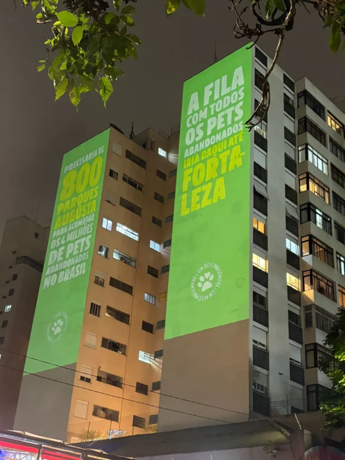 Projeções gigantes em São Paulo chamam atenção para os 4,8 milhões de pets abandonados no Brasil