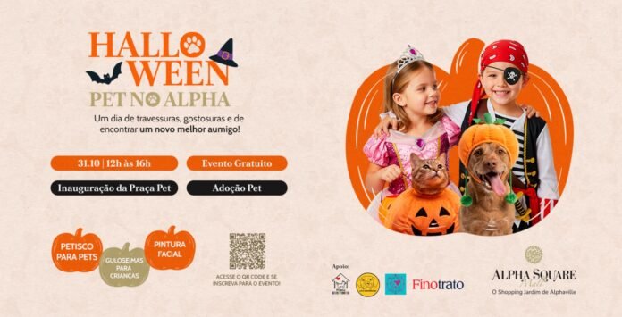 Cães e gatos fantasiados esperam por uma família em feira de adoção de Halloween em Alphaville